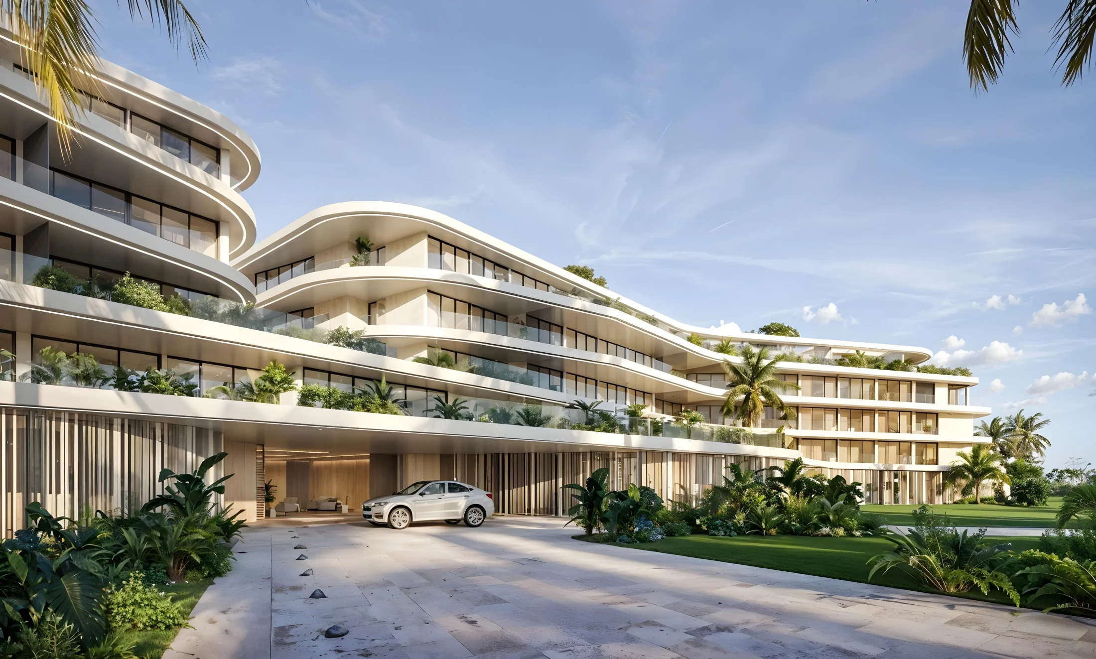 Sculpted architecture, tropical surroundings